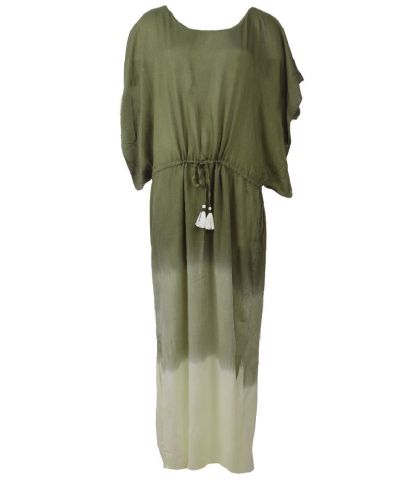 Lange kaftan in legergroen met kleurverloop