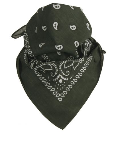 Legergroene bandana / boerenzakdoek met klassiek motief