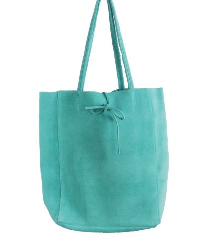 Suede shopper in donker-mintgroen