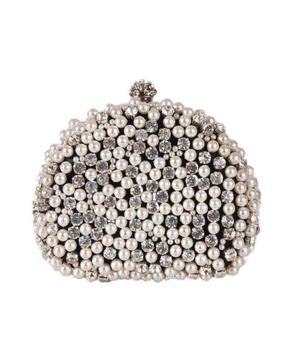 Zwarte box clutch met strass en pareltjes