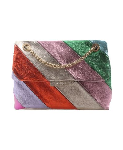 Leren metallic regenboog tas