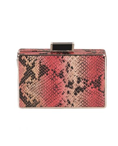 Clutch met slangenprint in roze en beige