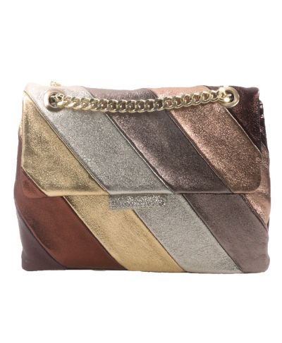 Leren regenboog tas in bruin-goud - XL