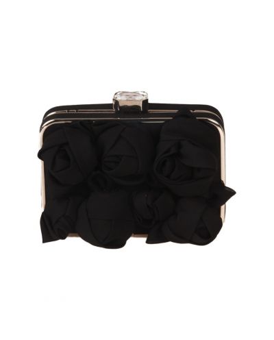 Zwarte crêpe voile box clutch met rozenknoppen