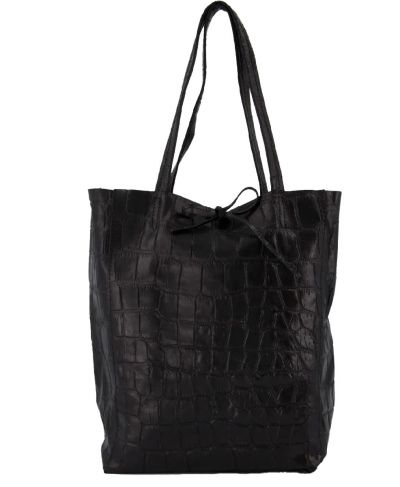 Zwarte lederen croco shopper