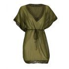 Korte voile kaftan in legergroen met V-hals