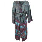 Aqua-blauwe lange zijde-blend kimono met paisley