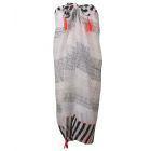 Witte sarong met ornament in goud en kwasten franjes in koraalroze