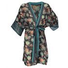 Zwarte voile kimono met bloemenprint