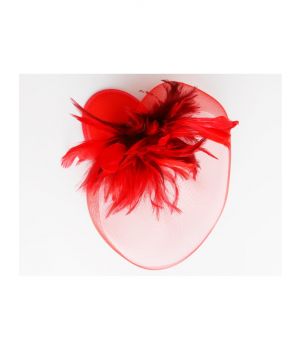 Rode fascinator van gaas en veren