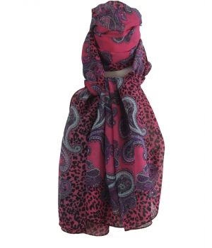 Hardroze crêpe voile sjaal met paisley- en panterprint