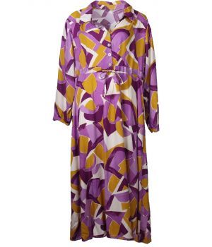 Maxi-jurk met grafische print in okergeel en paars