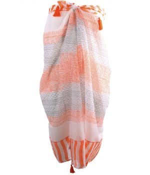 Katoenen sarong met diverse prints in oranje