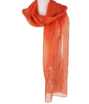 Oranje organza stola  geborduurd met zilverdraad