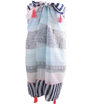 Katoenen sarong met diverse prints in donkerblauw