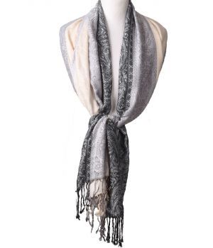 Pashmina sjaal in lichtbeige en grijs