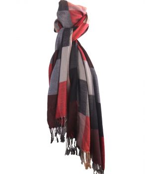 Pashmina sjaal met kleurvlakken in rood en beige